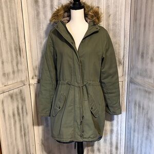 Adam Levine Collection Olive Utility Jacket with Faux Fur Hood